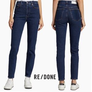 Re/Done Originals High Rise Ankle Crop Skinny Jeans Dark Wash Raw Hem 25 NWOT